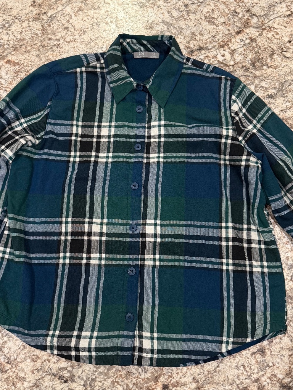 Lee Riders Men green navy plaid long sleeve buttoned down flannel shirt Large